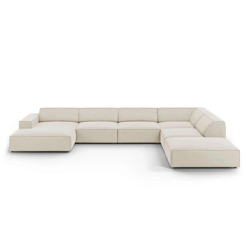 Jodie 7-Sitzer Panorama-Ecksofa, Rechte Seite, aus Samt (Blu30) in Dunkelbeige, 364x262 cm – Bild 1