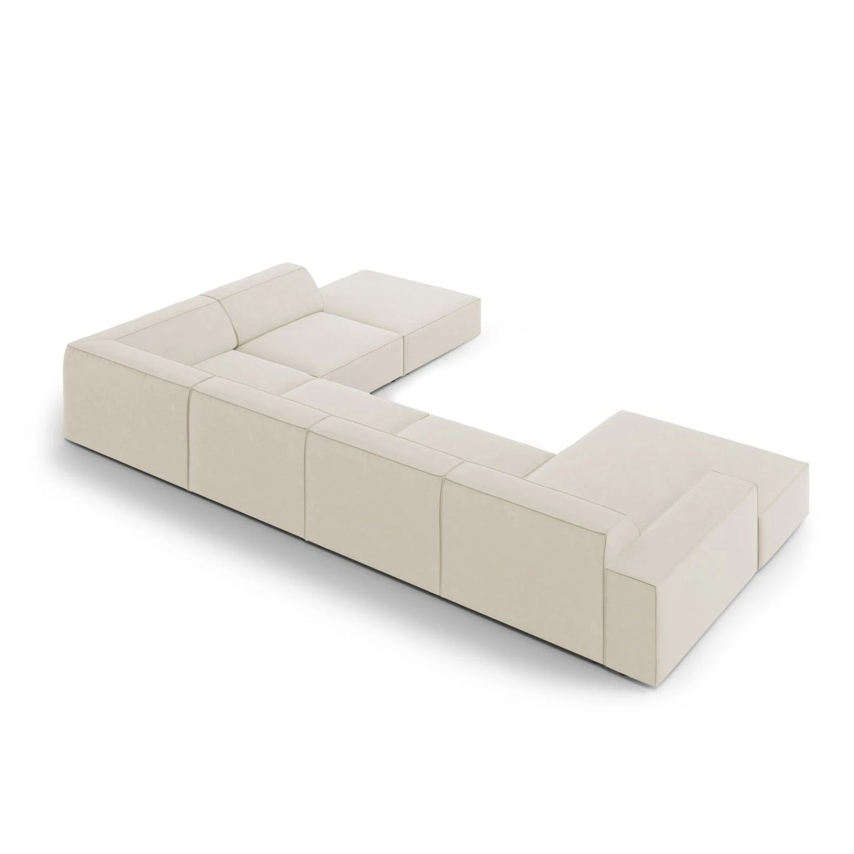 Jodie 7-Sitzer Panorama-Ecksofa, Rechte Seite, aus Samt (Blu30) in Dunkelbeige, 364x262 cm – Bild 5