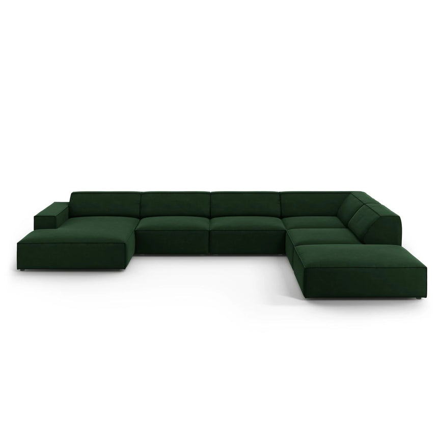 Jodie 7-Sitzer Panorama-Ecksofa, Rechte Seite, aus Samt (Blu78) in Flaschengrün, 364x262 cm – Bild 1