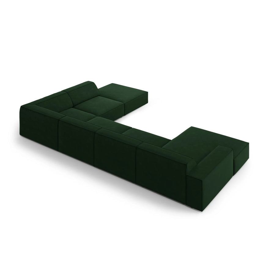 Jodie 7-Sitzer Panorama-Ecksofa, Rechte Seite, aus Samt (Blu78) in Flaschengrün, 364x262 cm – Bild 5