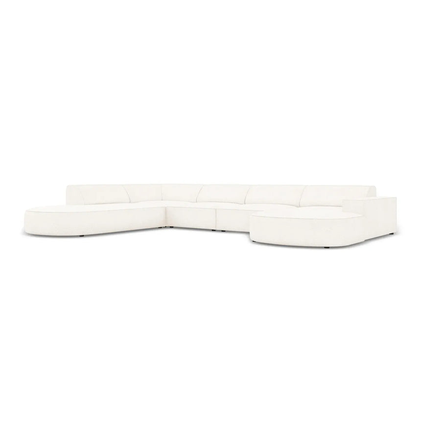 Jodie 7-Sitzer Panorama-Sofa Links aus Samt, Strukturstoff oder Bouclé, 364 cm - ZEN ZONE Furniture