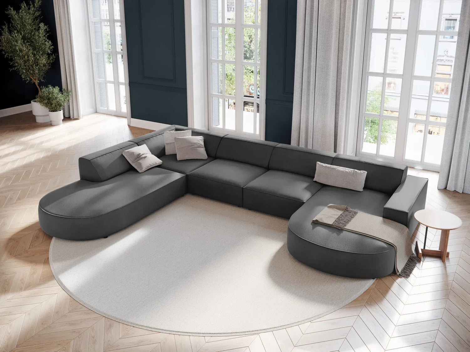 Jodie 7-Sitzer Panorama-Sofa Links 364 cm aus Samt (Blu14) in Grau – Bild 5