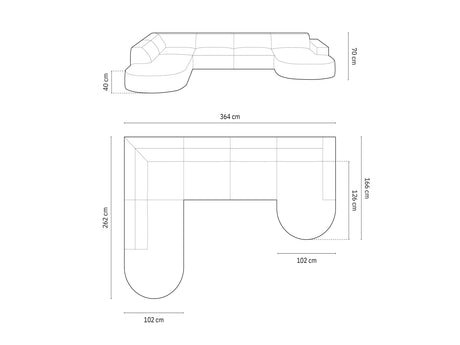 Jodie 7-Sitzer Panorama-Sofa Links 364 cm aus Samt (Blu77) in Grün – Bild 4
