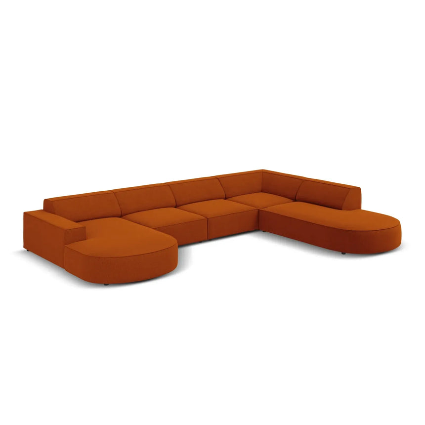 Jodie 7-Sitzer Panorama-Sofa Rechts aus Samt, Strukturstoff oder Bouclé, 364 cm - ZEN ZONE Furniture
