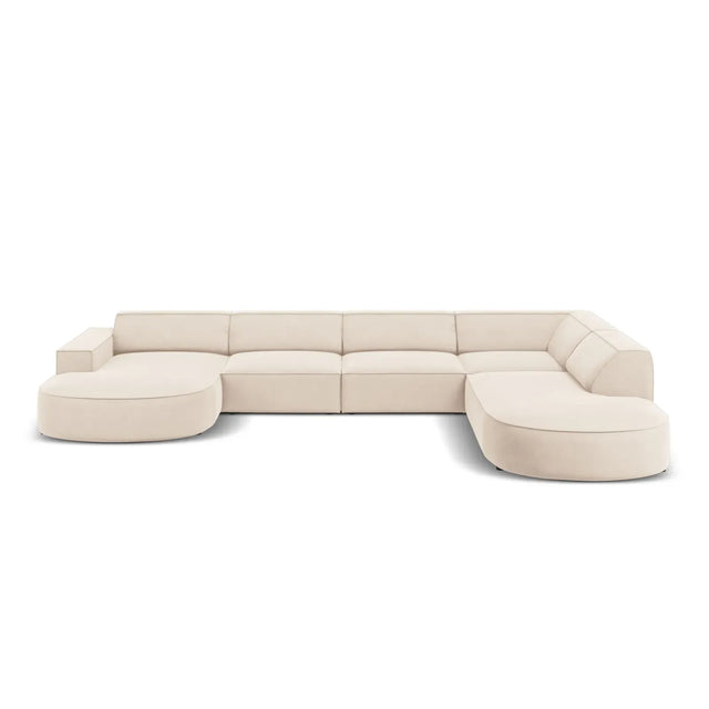 Jodie 7-Sitzer Panorama-Sofa Rechts aus Samt, Strukturstoff oder Bouclé, 364 cm - ZEN ZONE Furniture