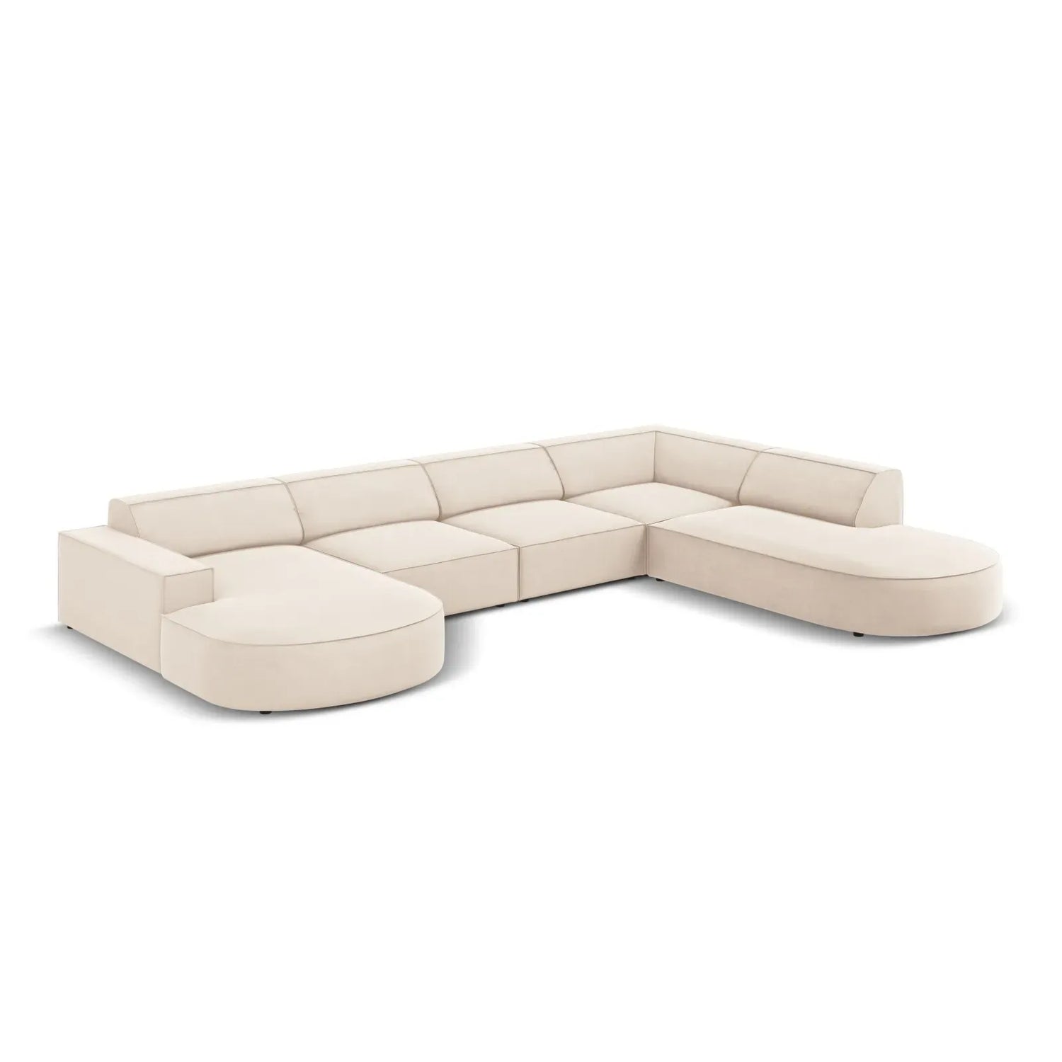 Jodie 7-Sitzer Panorama-Sofa Rechts aus Samt, Strukturstoff oder Bouclé, 364 cm - ZEN ZONE Furniture