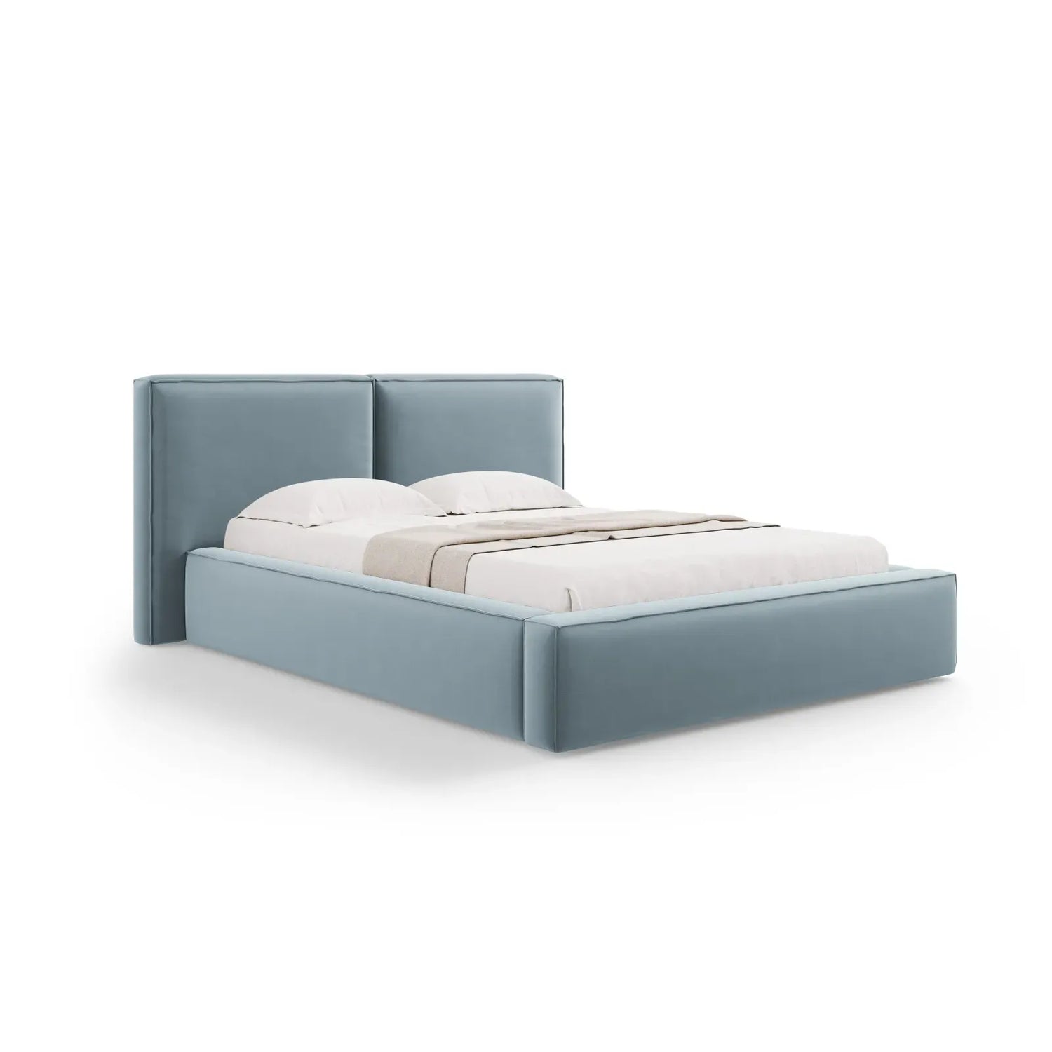 Jodie Bett mit Kopfteil und Stauraum Bezug aus Samt oder Strukturstoff, 180x200 cm - ZEN ZONE Furniture