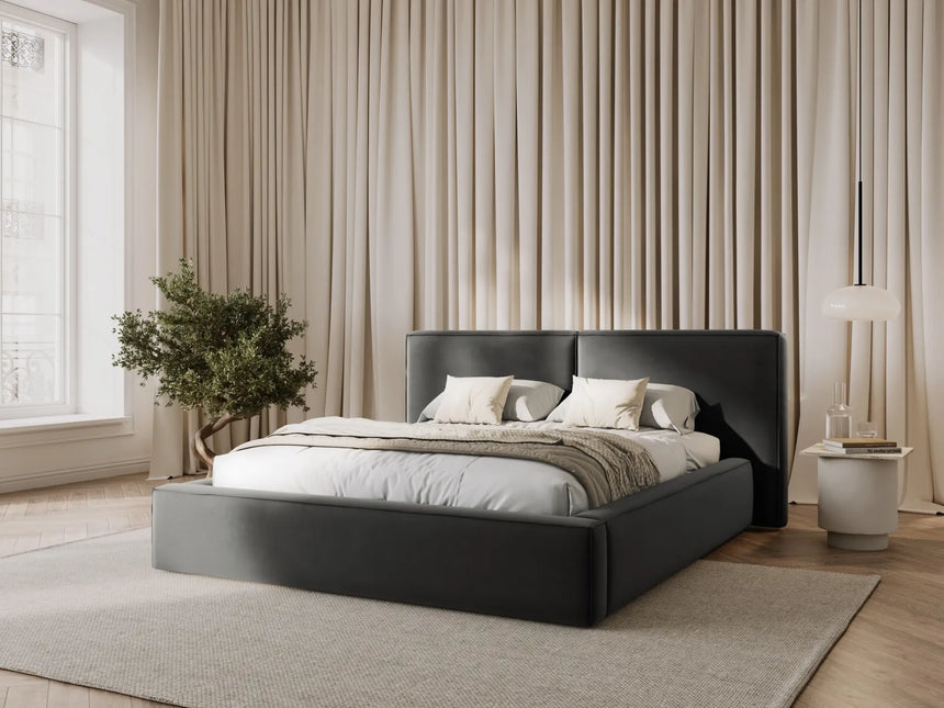 Jodie Bett mit Kopfteil und Stauraum Bezug aus Samt (Blu13) in Hellgrau, 180x200 cm – Bild 1