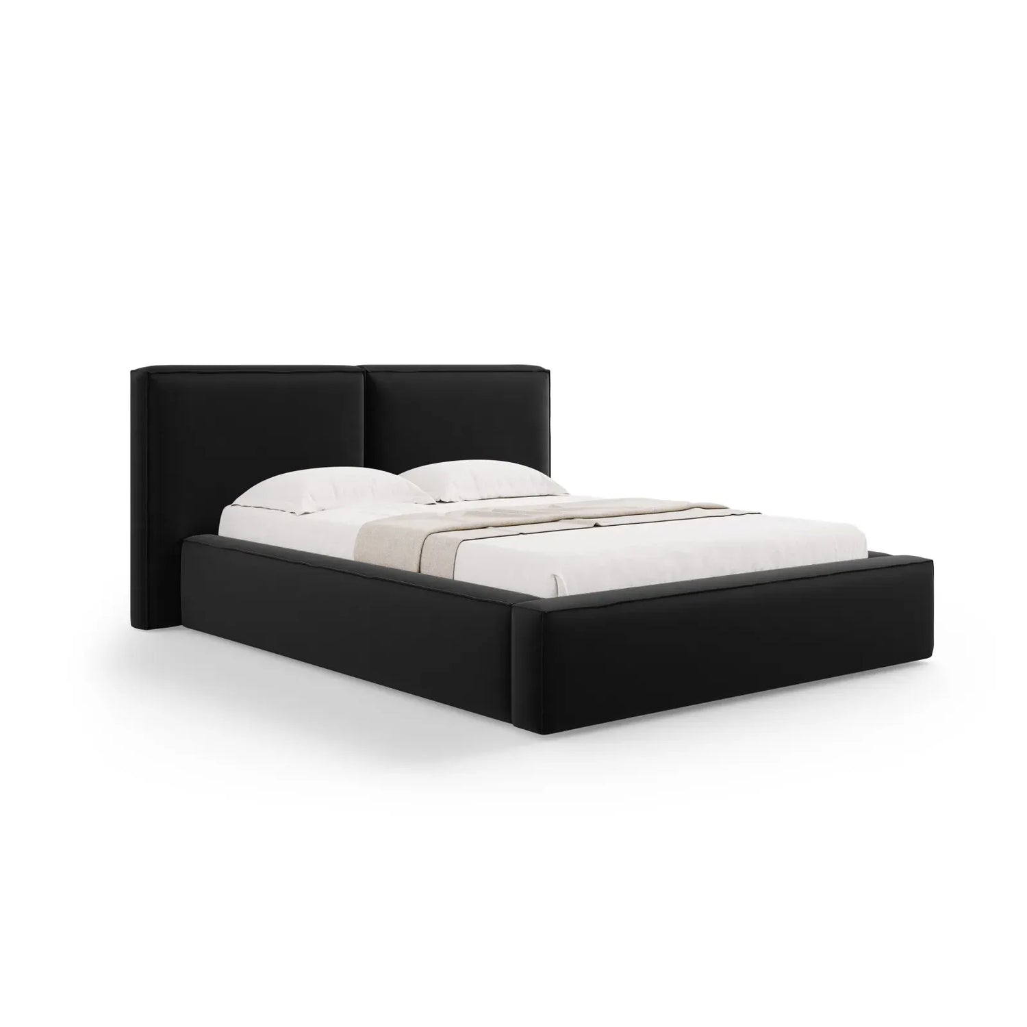 Jodie Bett mit Kopfteil und Stauraum Bezug aus Samt oder Strukturstoff, 180x200 cm - ZEN ZONE Furniture