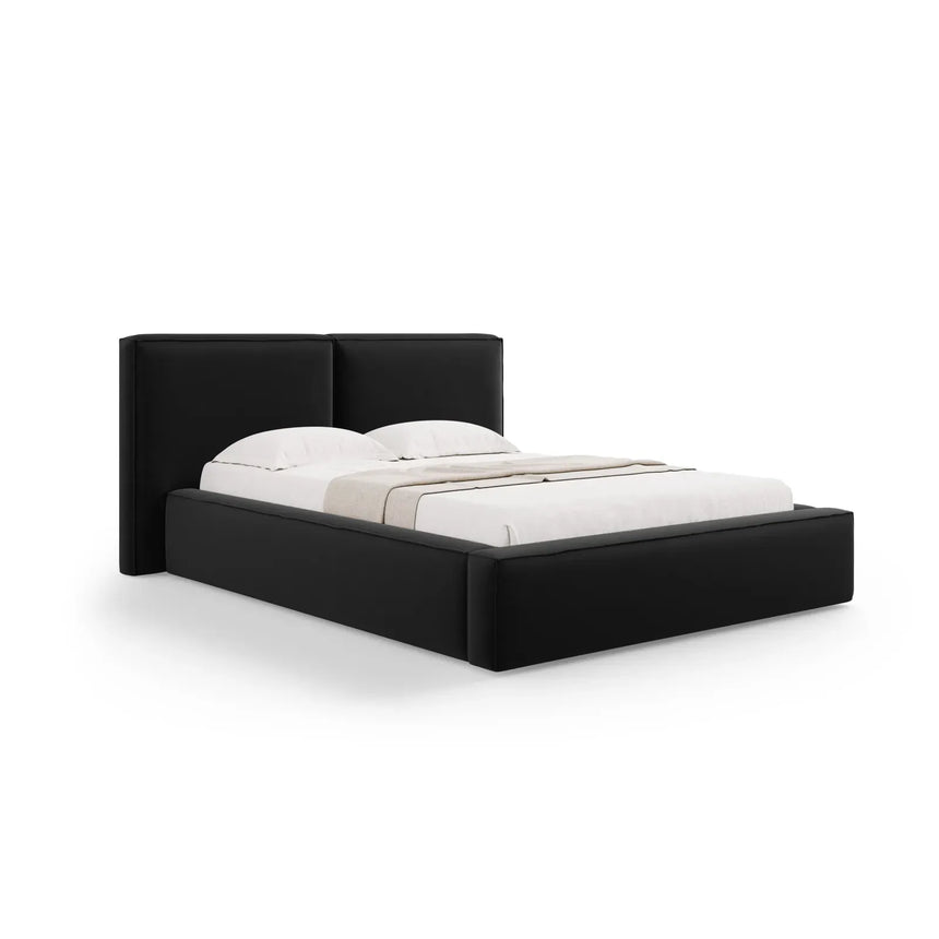 Jodie Bett mit Kopfteil und Stauraum Bezug aus Samt oder Strukturstoff, 180x200 cm - ZEN ZONE Furniture