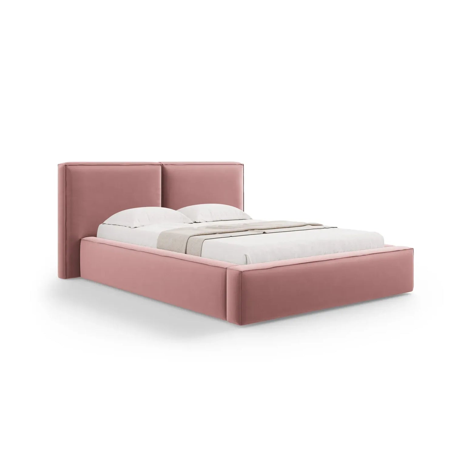 Jodie Bett mit Kopfteil und Stauraum Bezug aus Samt oder Strukturstoff, 200x200 cm - ZEN ZONE Furniture