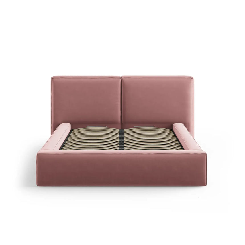 Jodie Bett mit Kopfteil und Stauraum Bezug aus Samt oder Strukturstoff, 200x200 cm - ZEN ZONE Furniture