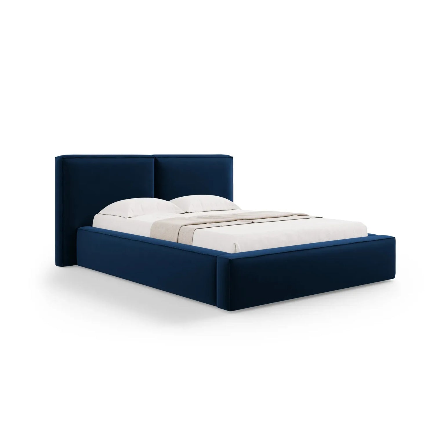 Jodie Bett mit Kopfteil und Stauraum Bezug aus Samt oder Strukturstoff, 180x200 cm - ZEN ZONE Furniture
