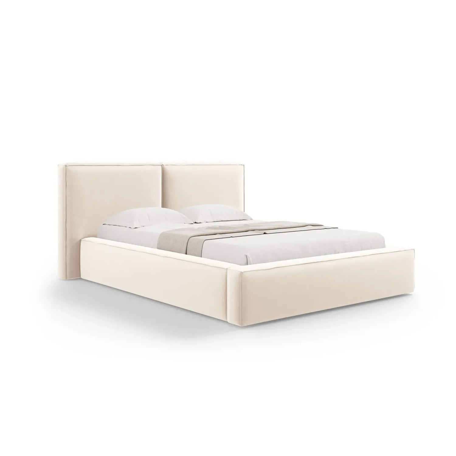 Jodie Bett mit Kopfteil und Stauraum Bezug aus Samt oder Strukturstoff, 180x200 cm - ZEN ZONE Furniture