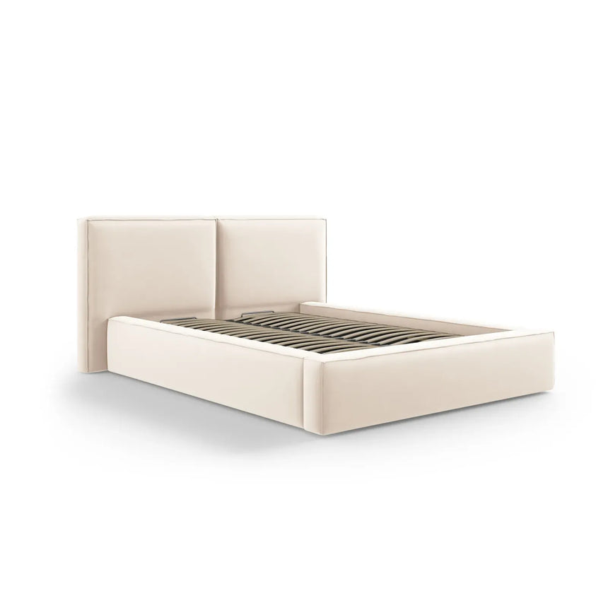 Jodie Bett mit Kopfteil und Stauraum Bezug aus Samt oder Strukturstoff, 200x200 cm - ZEN ZONE Furniture