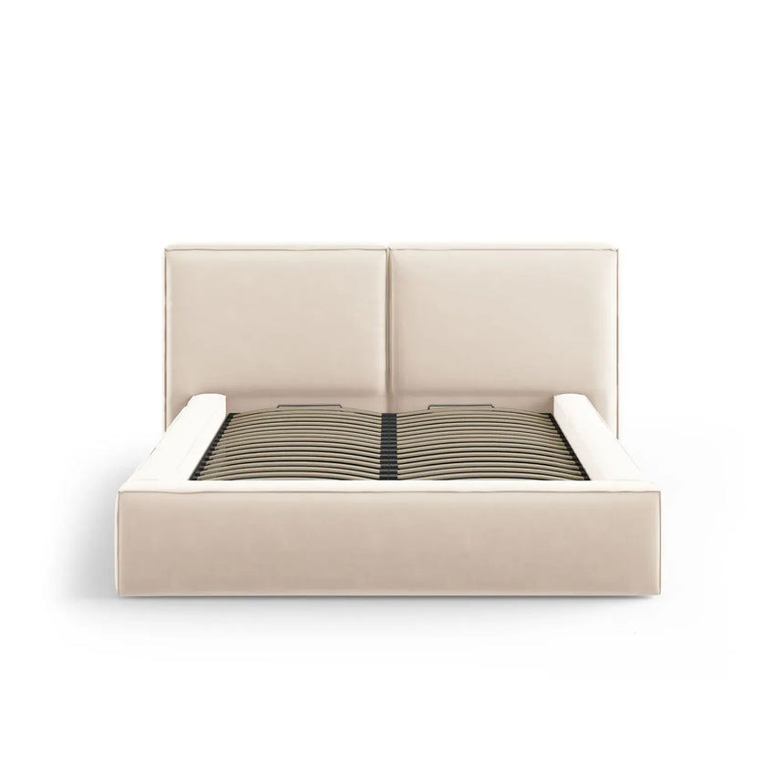 Jodie Bett mit Kopfteil und Stauraum Bezug aus Samt oder Strukturstoff, 180x200 cm - ZEN ZONE Furniture