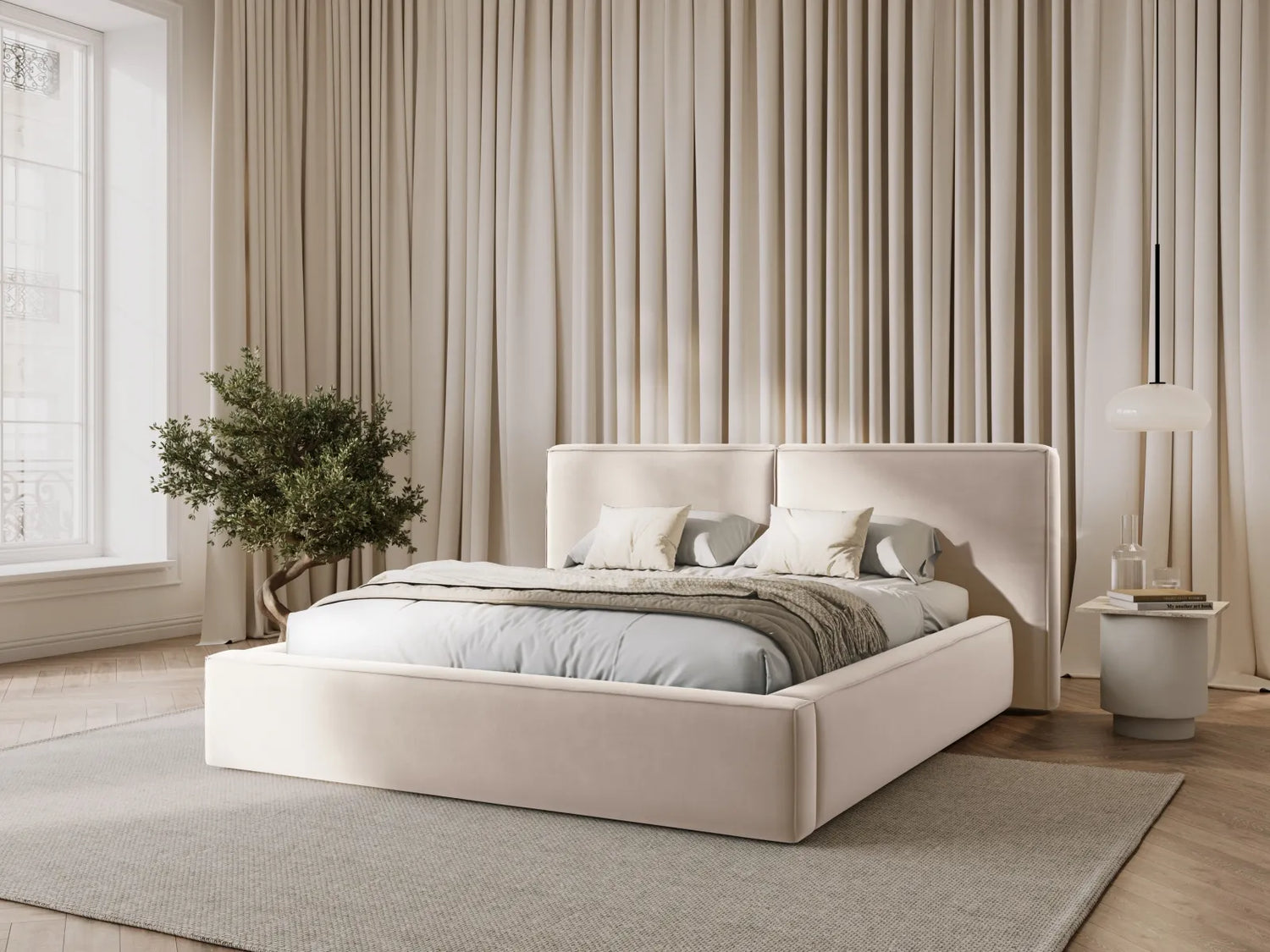 Jodie Bett mit Kopfteil und Stauraum Bezug aus Samt oder Strukturstoff, 180x200 cm – Bild 5