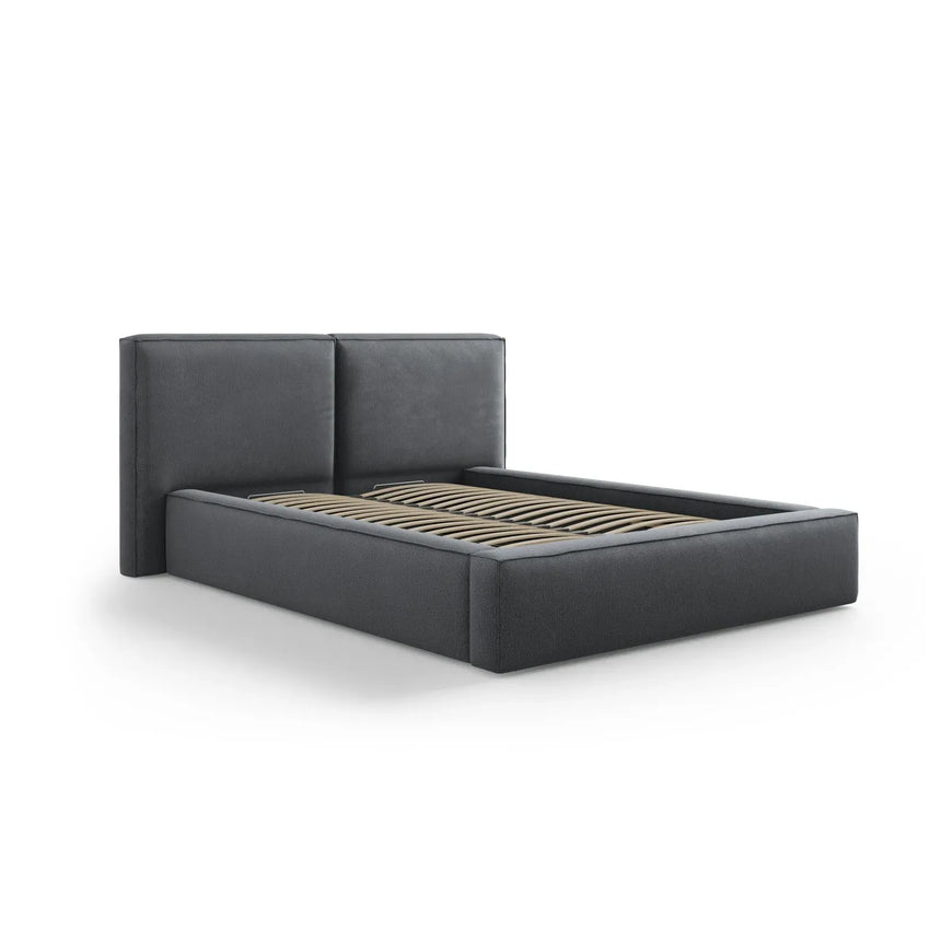 Jodie Bett mit Kopfteil und Stauraum Bezug aus Samt oder Strukturstoff, 180x200 cm - ZEN ZONE Furniture