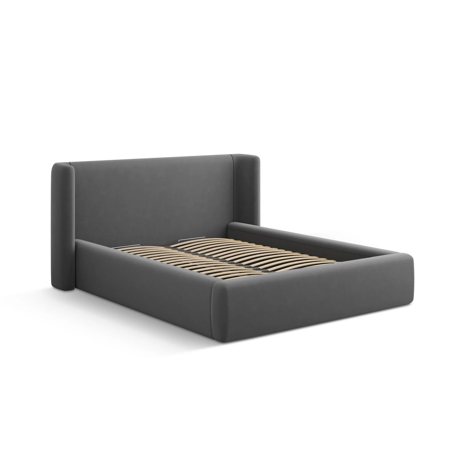 Jolene Bett mit Kopfteil und Stauraum, aus Samt (Bluvel 14) in Grau, 160x200 cm – Bild 5