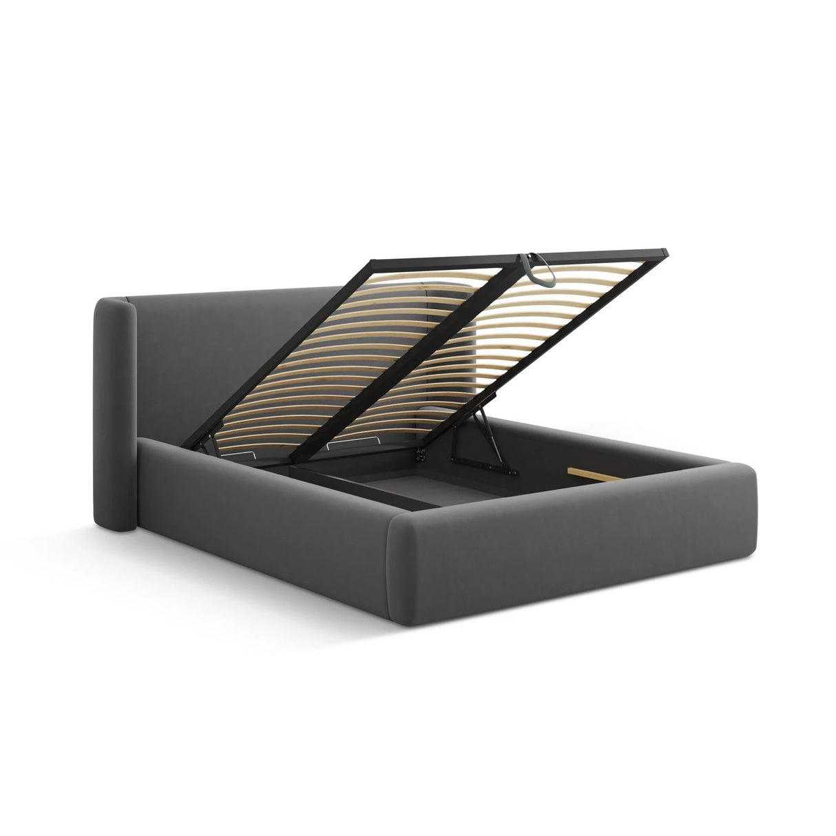 Jolene Bett mit Kopfteil und Stauraum, aus Samt (Bluvel 14) in Grau, 160x200 cm – Bild 6