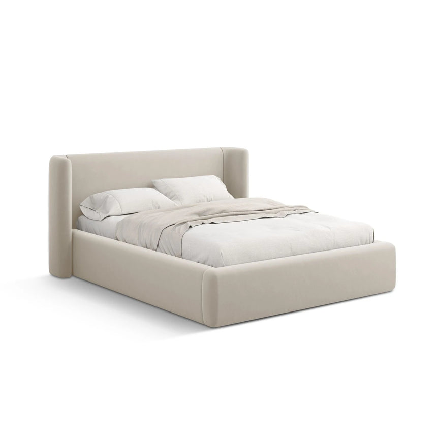 Jolene Bett mit Kopfteil und Stauraum, aus Samt (Bluvel 30) in Dark Beige, 160x200 cm – Bild 1