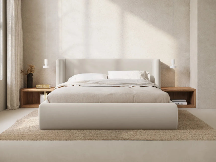 Jolene Bett mit Kopfteil und Stauraum, aus Samt (Bluvel 30) in Dark Beige, 160x200 cm – Bild 2