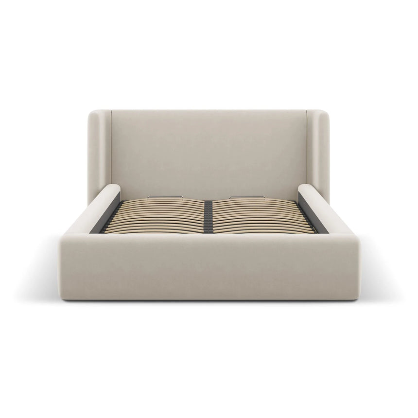Jolene Bett mit Kopfteil und Stauraum, aus Samt (Bluvel 30) in Dark Beige, 160x200 cm – Bild 4