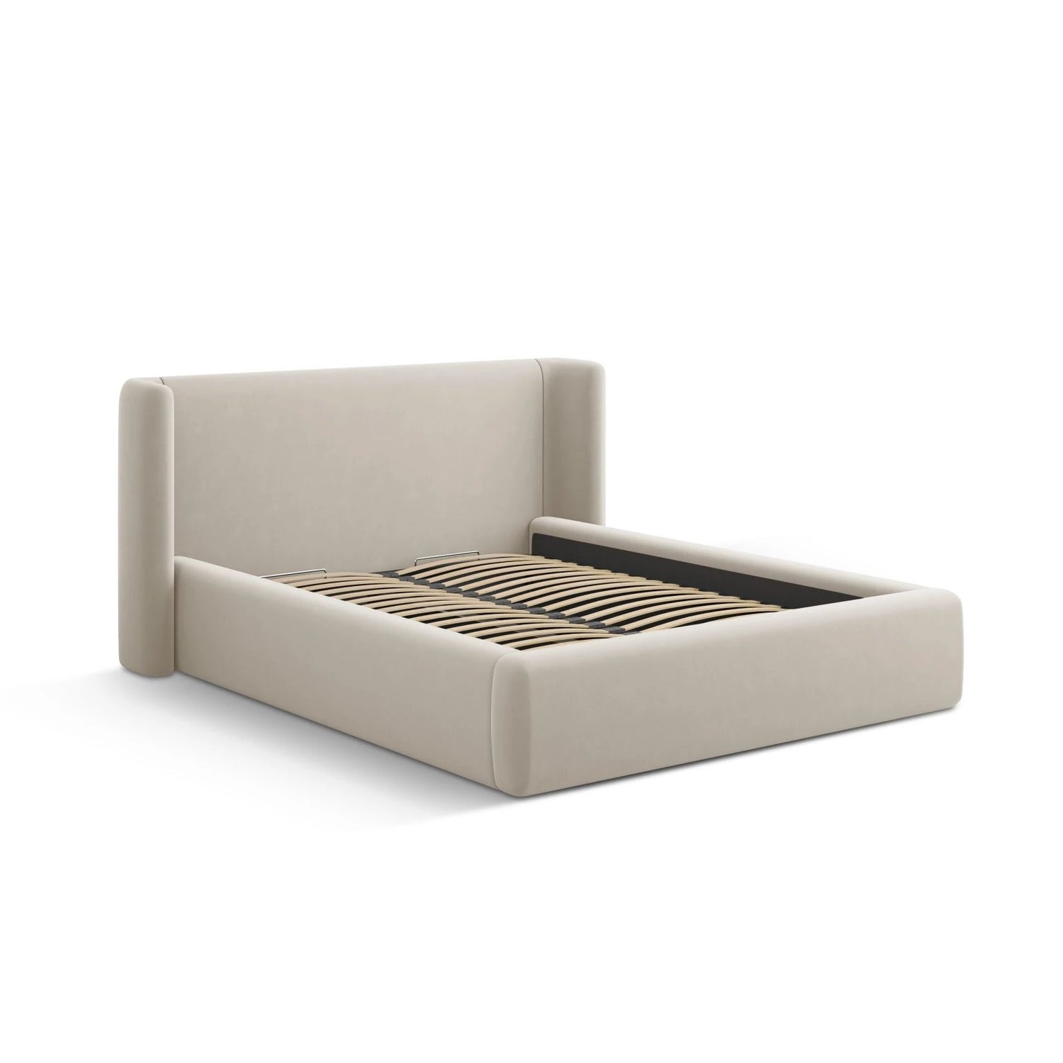 Jolene Bett mit Kopfteil und Stauraum, aus Samt (Bluvel 30) in Dark Beige, 160x200 cm – Bild 5