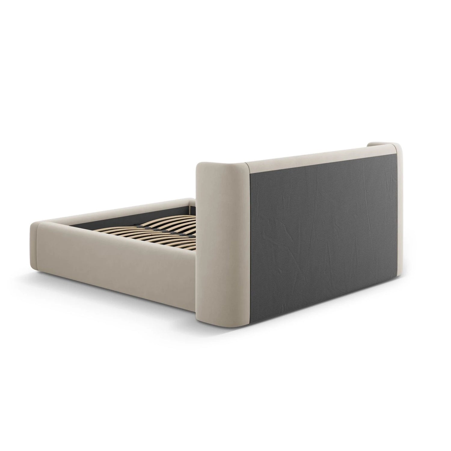 Jolene Bett mit Kopfteil und Stauraum, aus Samt (Bluvel 30) in Dark Beige, 160x200 cm – Bild 7