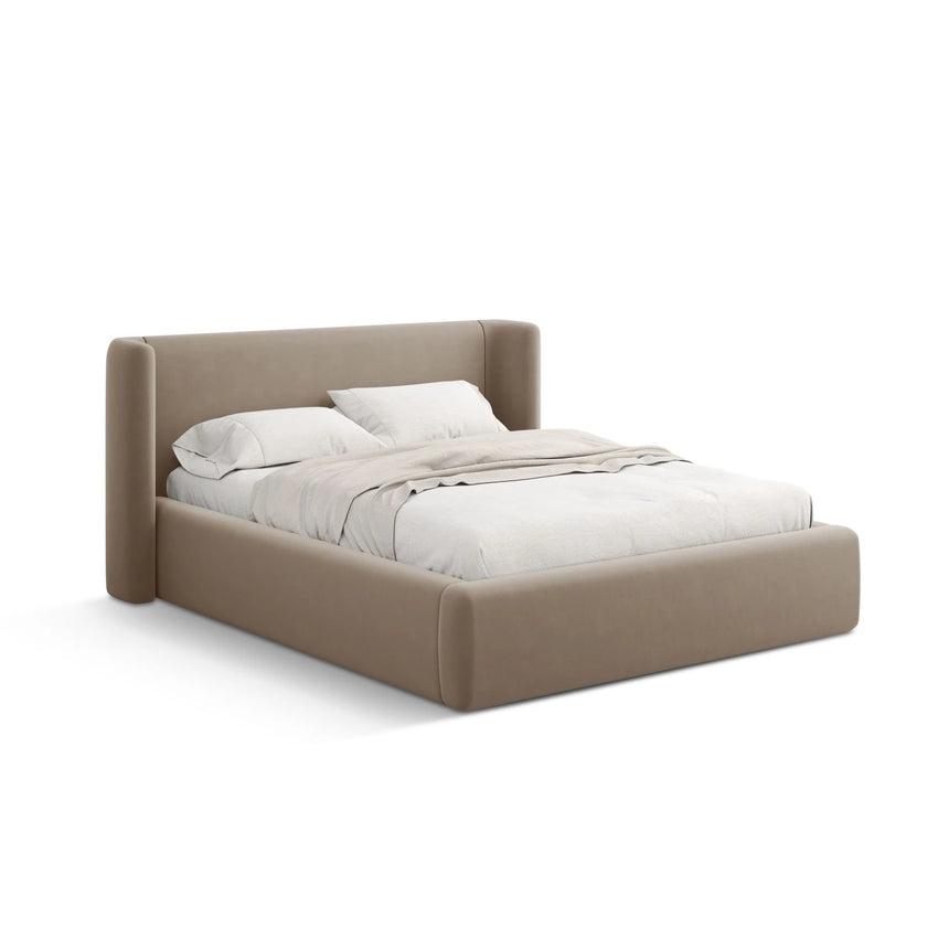 Jolene Bett mit Kopfteil und Stauraum, aus Samt (Bluvel 40) in Cappuccino, 160x200 cm – Bild 1
