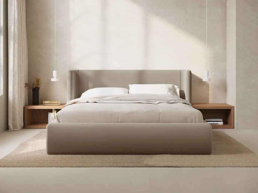Jolene Bett mit Kopfteil und Stauraum, aus Samt (Bluvel 40) in Cappuccino, 160x200 cm – Bild 2