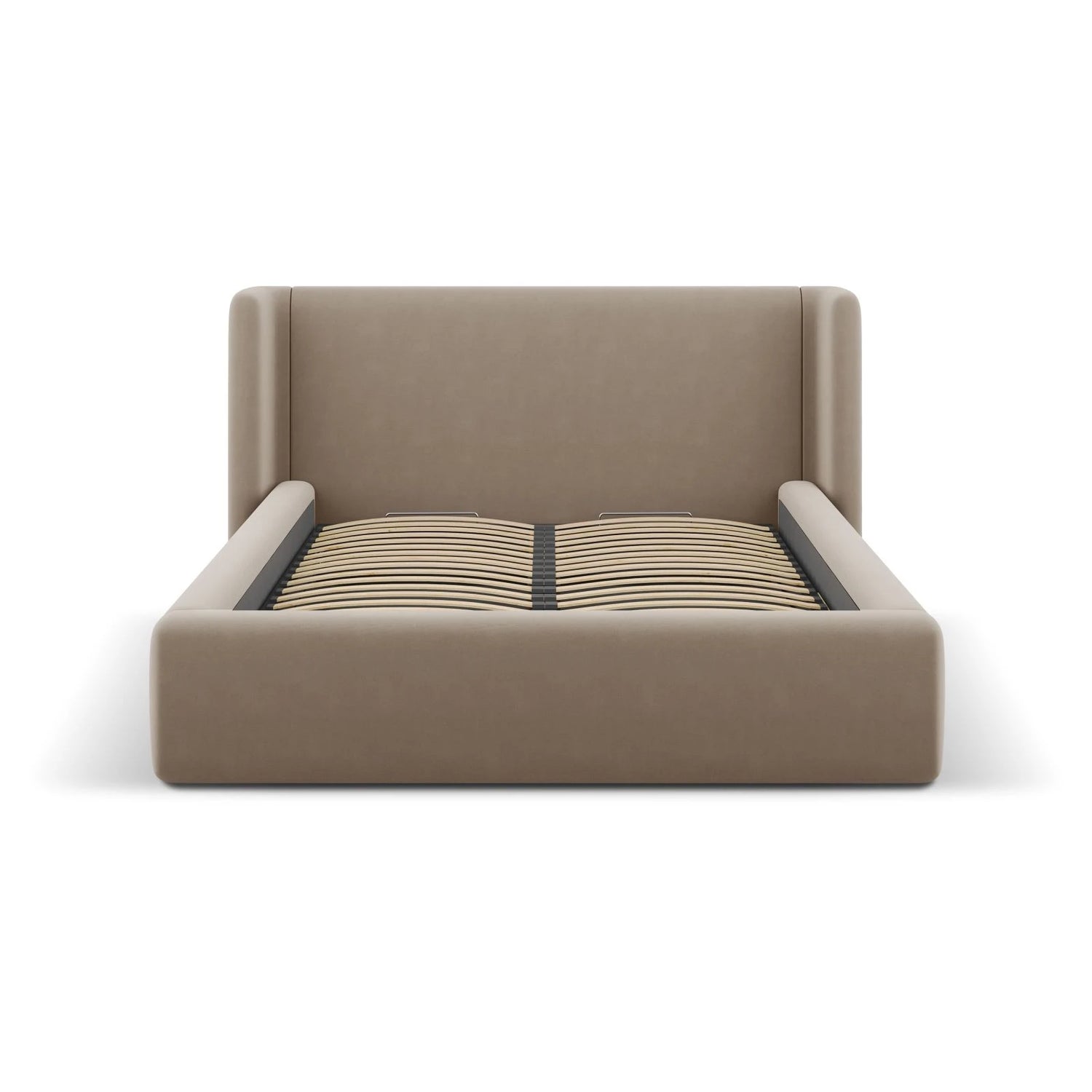 Jolene Bett mit Kopfteil und Stauraum, aus Samt (Bluvel 40) in Cappuccino, 160x200 cm – Bild 4