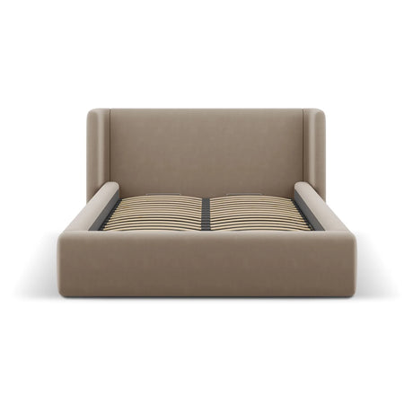 Jolene Bett mit Kopfteil und Stauraum, aus Samt (Bluvel 40) in Cappuccino, 160x200 cm – Bild 4