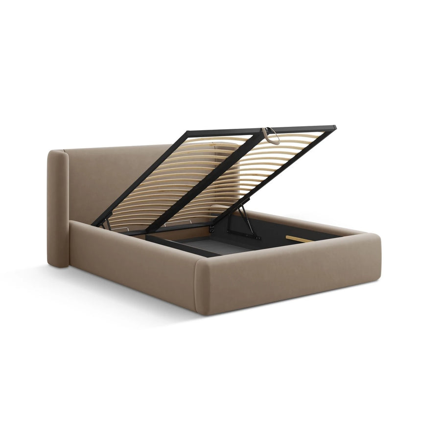 Jolene Bett mit Kopfteil und Stauraum, aus Samt (Bluvel 40) in Cappuccino, 160x200 cm – Bild 6