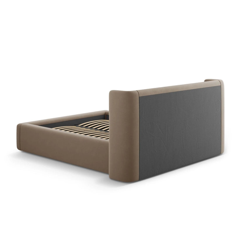 Jolene Bett mit Kopfteil und Stauraum, aus Samt (Bluvel 40) in Cappuccino, 160x200 cm – Bild 7