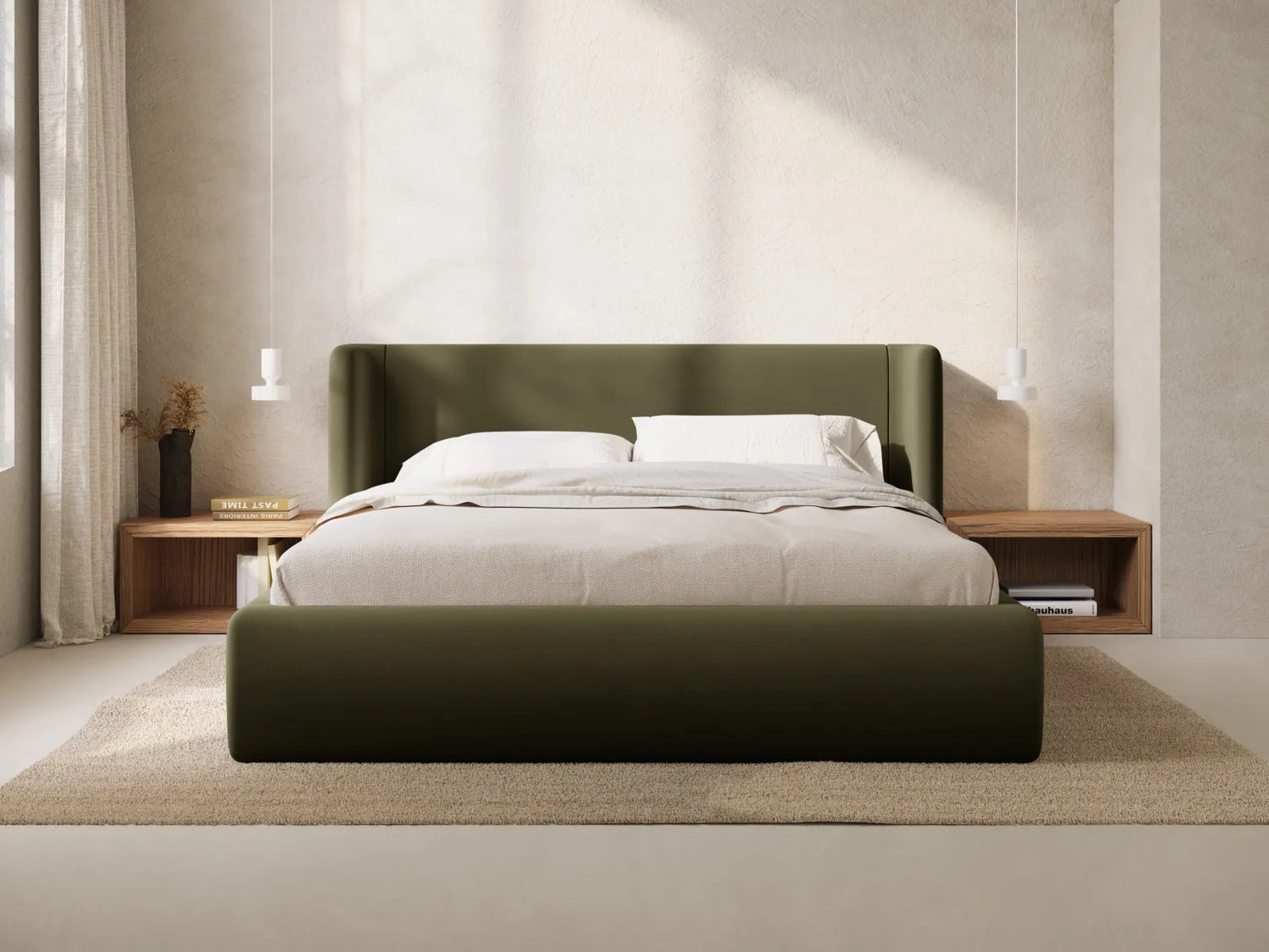 Jolene Bett mit Kopfteil und Stauraum, aus Samt (Bluvel 77) in Grün, 160x200 cm – Bild 2
