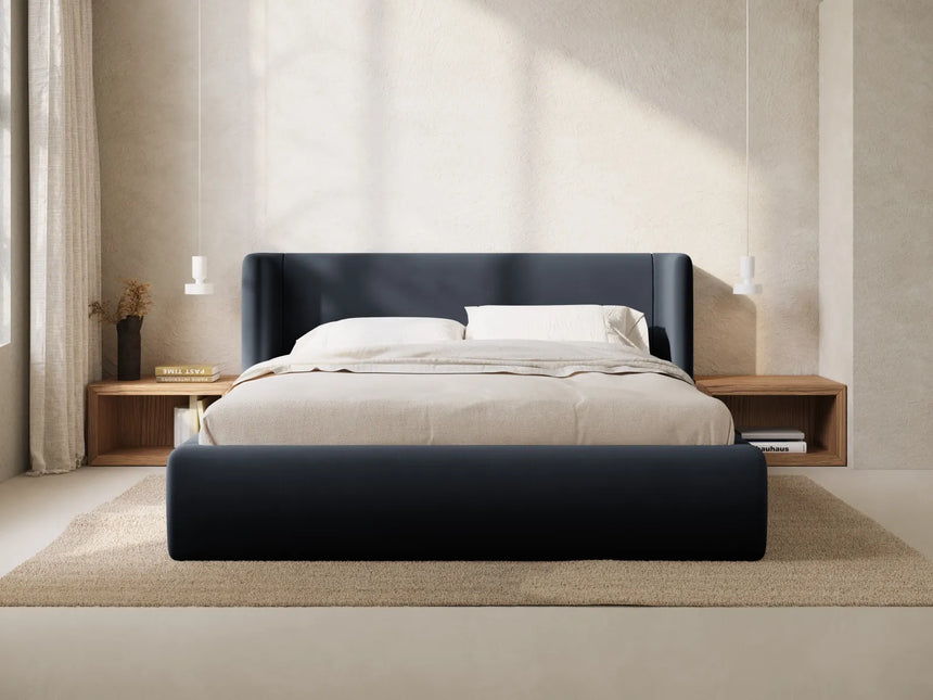 Jolene Bett mit Kopfteil und Stauraum, aus Samt (Bluvel 89) in Dunkelblau, 160x200 cm – Bild 2