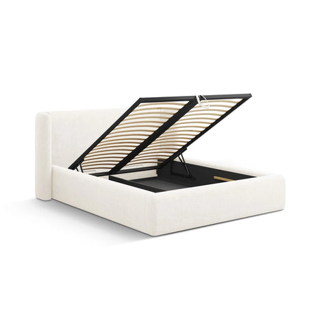 Jolene Bett mit Kopfteil und Stauraum, aus Samt oder Strukturstoff, 140x200 cm – Bild 6