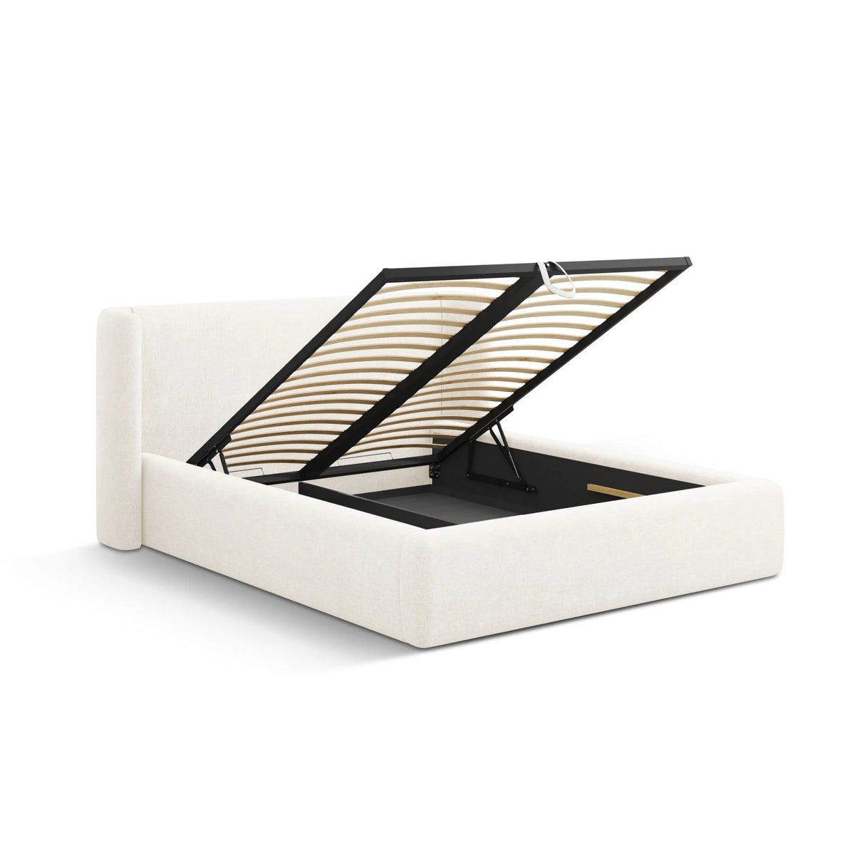 Jolene Bett mit Kopfteil und Stauraum, aus Samt oder Strukturstoff, 160x200 cm – Bild 6