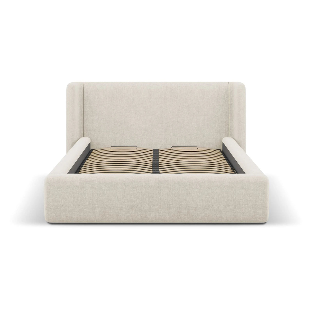 Jolene Bett mit Kopfteil und Stauraum, aus Strukturierter Stoff (Wind 05) in Leichtes Beige, 160x200 cm – Bild 4