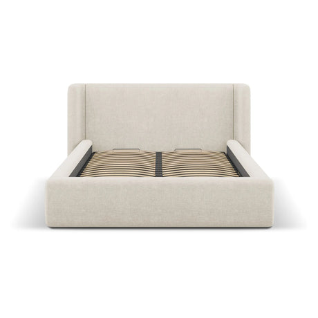 Jolene Bett mit Kopfteil und Stauraum, aus Strukturierter Stoff (Wind 05) in Leichtes Beige, 180x200 cm – Bild 4