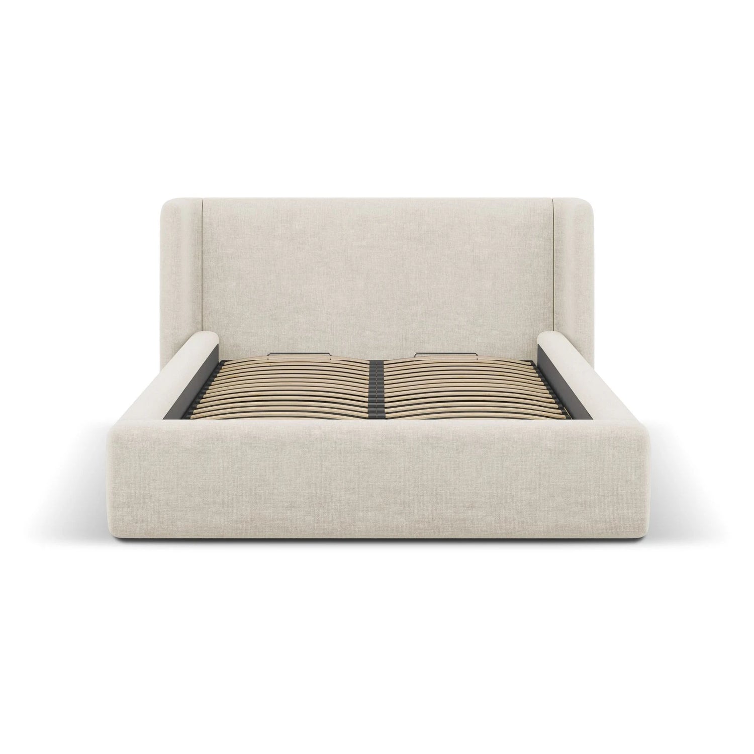 Jolene Bett mit Kopfteil und Stauraum, aus Strukturierter Stoff (Wind 05) in Leichtes Beige, 200x200 cm – Bild 4
