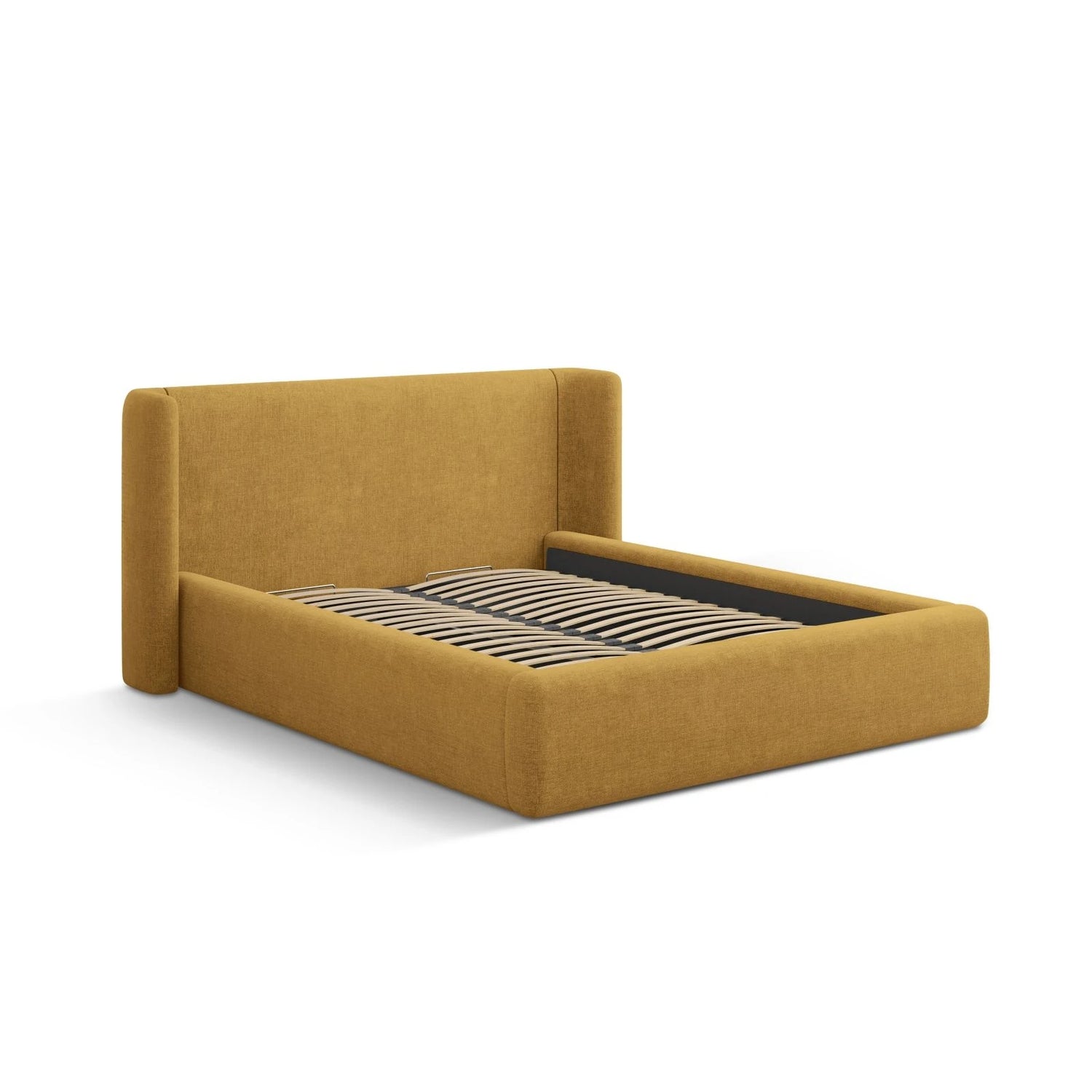 Jolene Bett mit Kopfteil und Stauraum, aus Strukturierter Stoff (Wind 33) in Light Olive, 160x200 cm – Bild 5