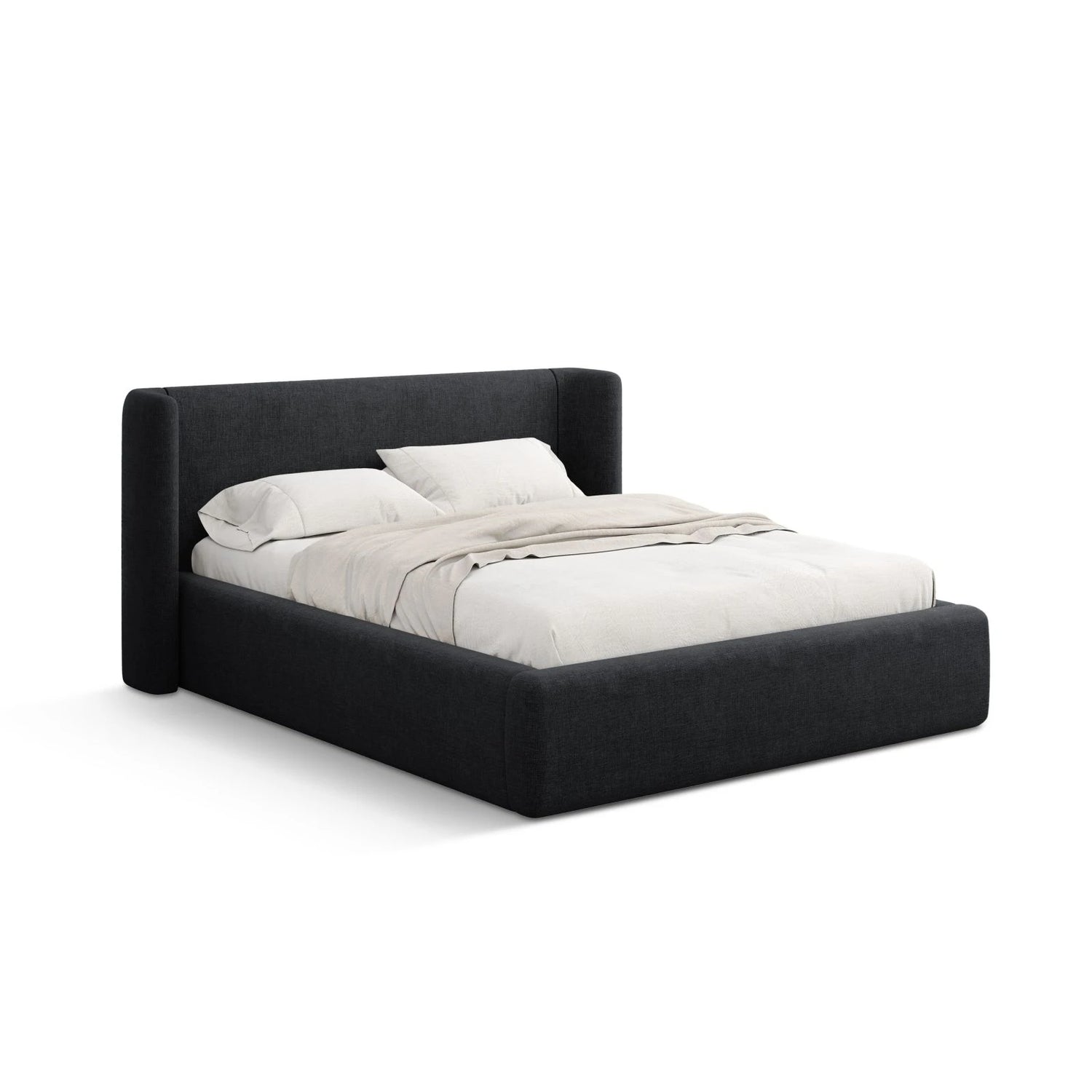 Jolene Bett mit Kopfteil und Stauraum, aus Strukturierter Stoff (Wind 99) in Schwarz, 160x200 cm – Bild 1