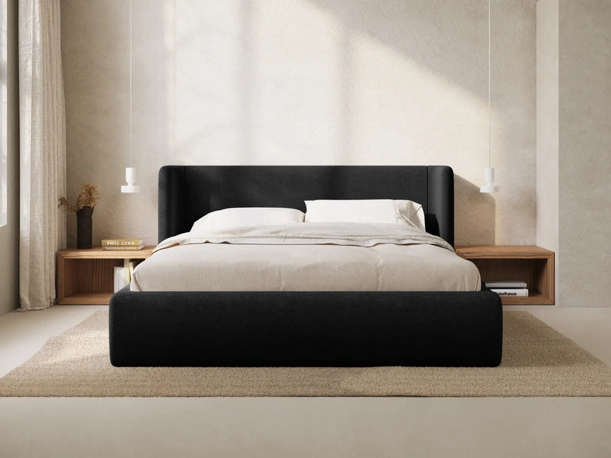 Jolene Bett mit Kopfteil und Stauraum, aus Strukturierter Stoff (Wind 99) in Schwarz, 160x200 cm – Bild 2