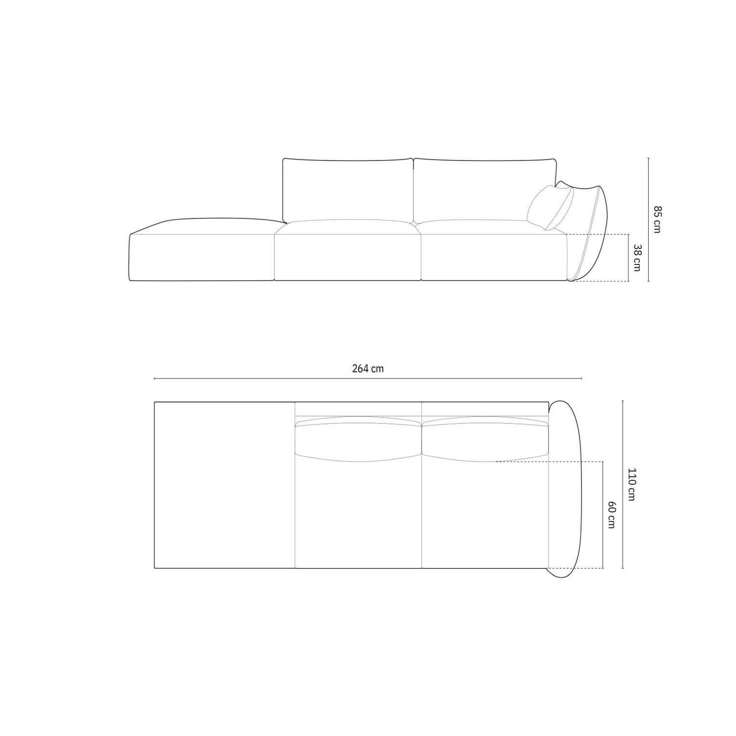 Kaelle 3-Sitzer Sofa Links offen, mit Bezug aus Chenille (OTH 57) in Terrakotta, 264x110 cm – Bild 2