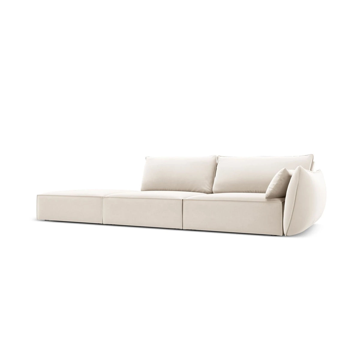Kaelle 3-Sitzer Sofa Links offen, mit Bezug aus Samt (Blu22) in Leichtes Beige, 264x110 cm – Bild 3