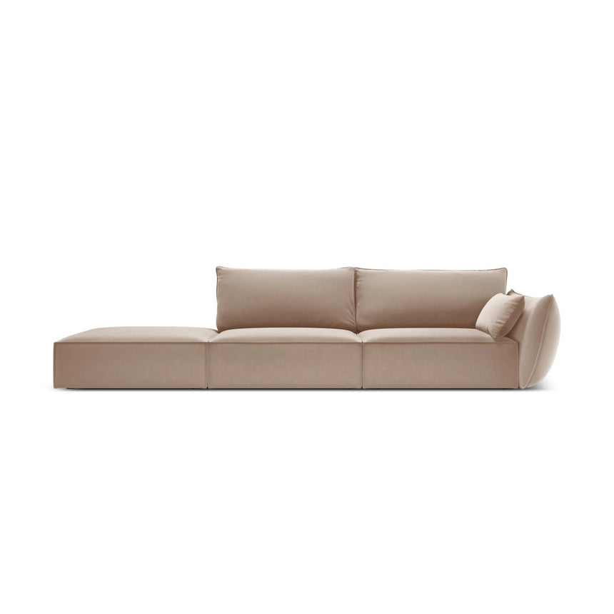 Kaelle 3-Sitzer Sofa Links offen, mit Bezug aus Samt (Blu28) in Beige, 264x110 cm – Bild 1