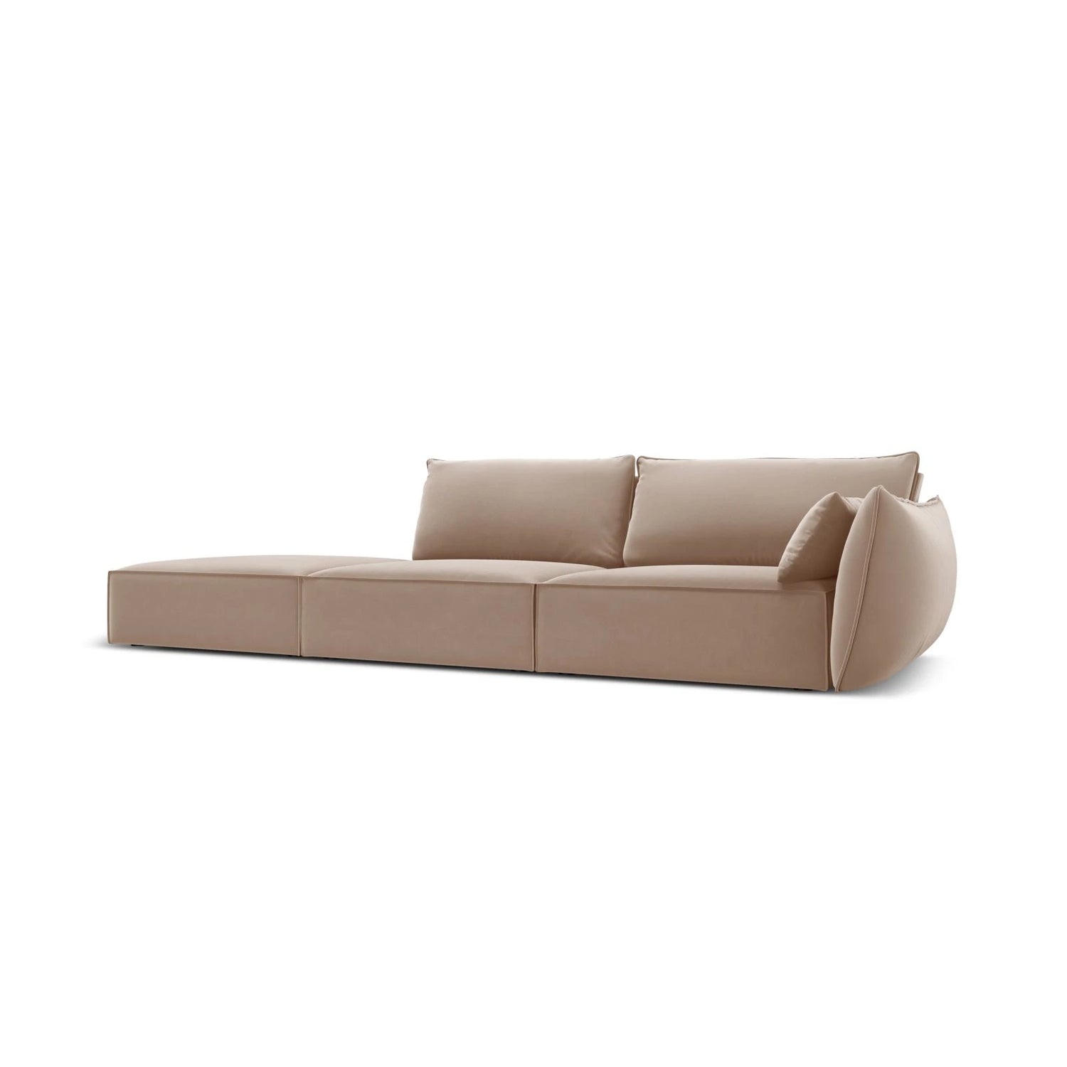 Kaelle 3-Sitzer Sofa Links offen, mit Bezug aus Samt (Blu28) in Beige, 264x110 cm – Bild 3