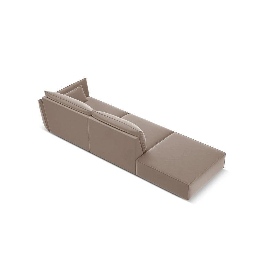 Kaelle 3-Sitzer Sofa Links offen, mit Bezug aus Samt (Blu40) in Cappuccino, 264x110 cm – Bild 4